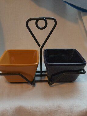 Pampered Chef Simple Additions Purple Orange Dipping Bowls with Caddy